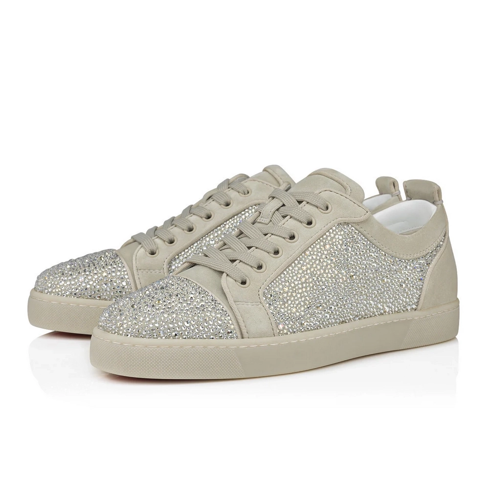 Cheap Christian Louboutin Louis Junior Strass Sneakers Calf Leather Beige Sale Online
