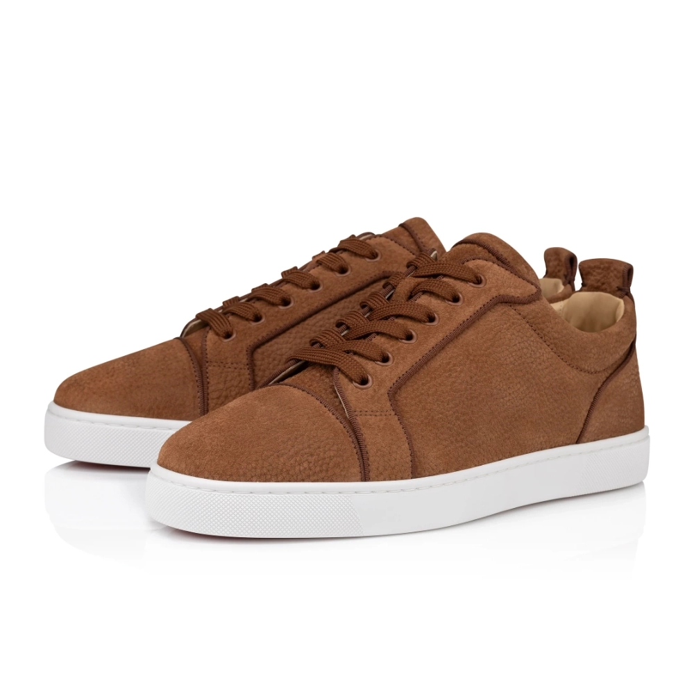 Discount Christian Louboutin Louis Junior Low-Top Sneaker Textured Leather Brown Outlet