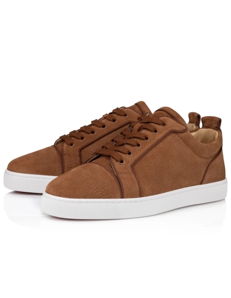 Discount Christian Louboutin Louis Junior Low-Top Sneaker Textured Leather Brown Outlet