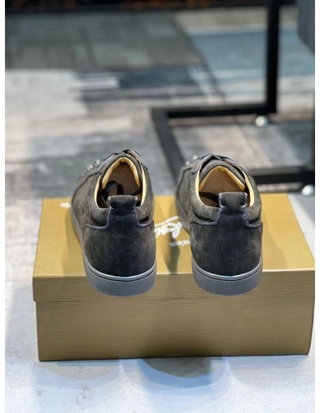 Knockoff Christian Louboutin Louis Junior Spikes Low-top Sneaker Veau Velours Olive