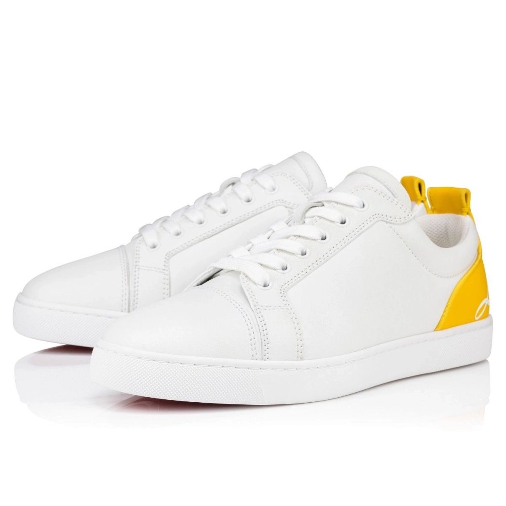 Cheap Christian Louboutin Fun Louis Junior Sneakers Calf Leather White Yellow for Sale