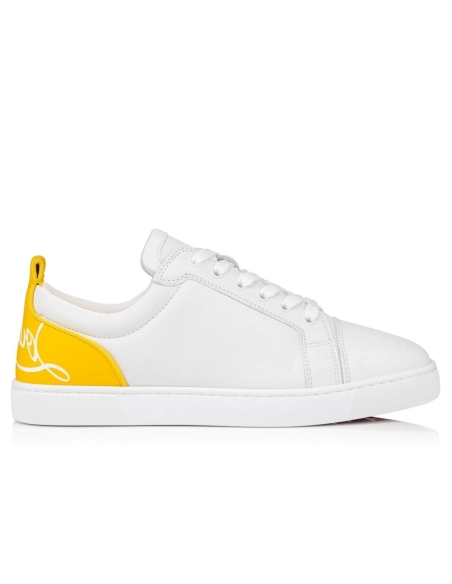 Cheap Christian Louboutin Fun Louis Junior Sneakers Calf Leather White Yellow for Sale