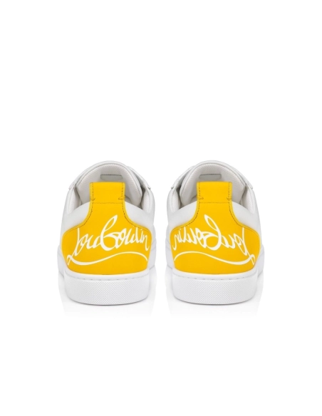 Cheap Christian Louboutin Fun Louis Junior Sneakers Calf Leather White Yellow for Sale