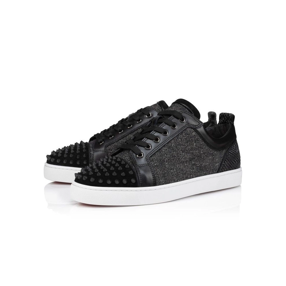 Fake Christian Louboutin Louis Junior Spikes Orlato Sneakers Veau Velours Linen And Spikes Black