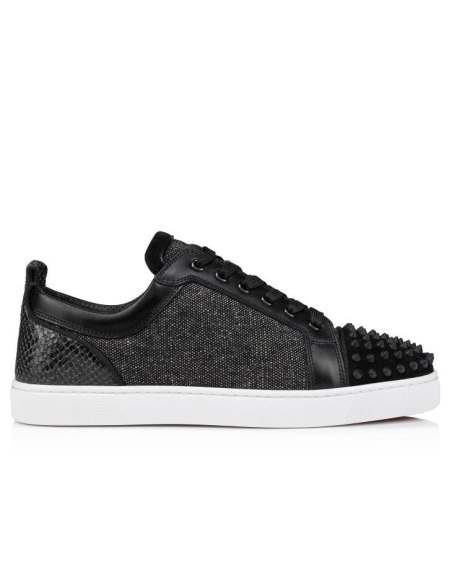 Fake Christian Louboutin Louis Junior Spikes Orlato Sneakers Veau Velours Linen And Spikes Black