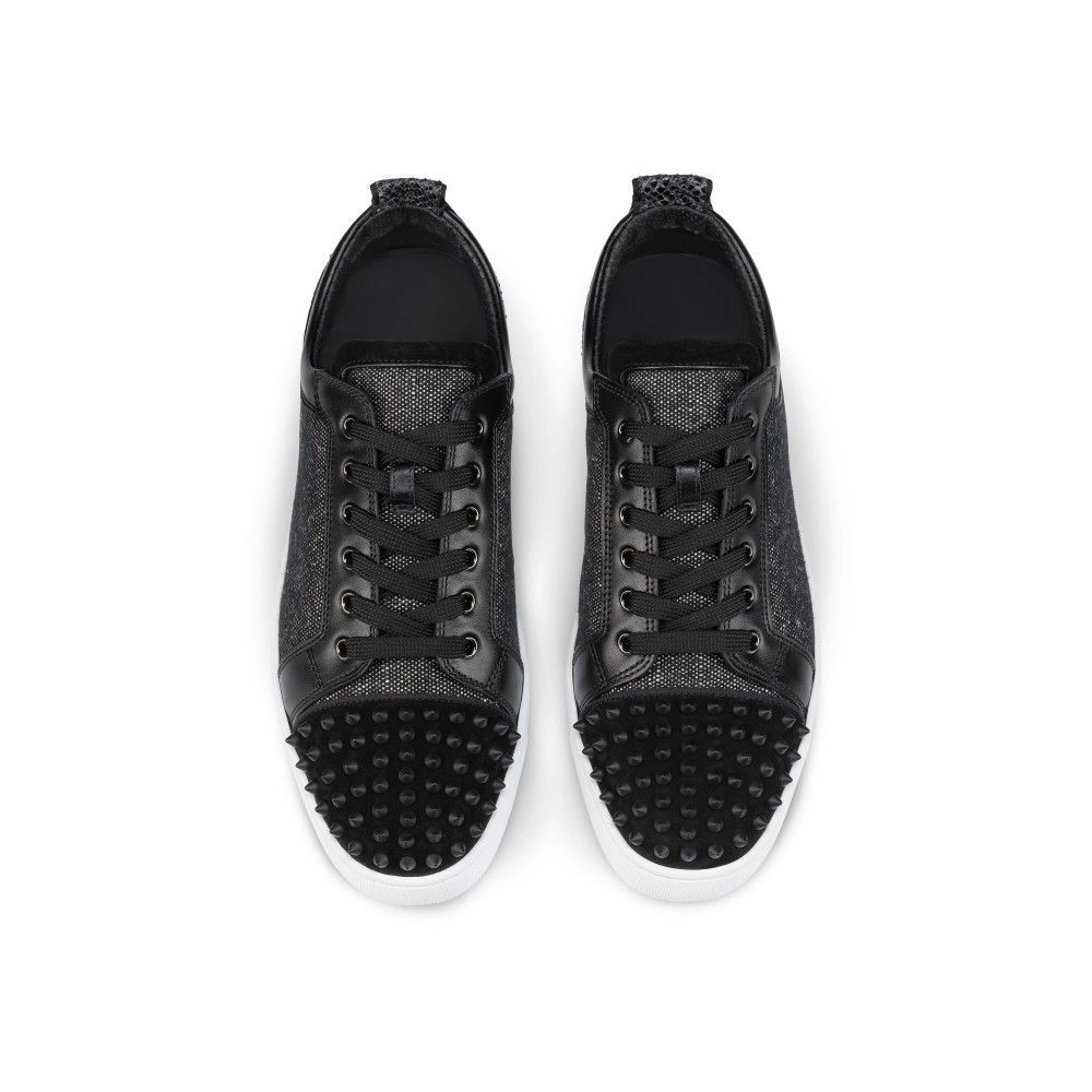 Fake Christian Louboutin Louis Junior Spikes Orlato Sneakers Veau Velours Linen And Spikes Black