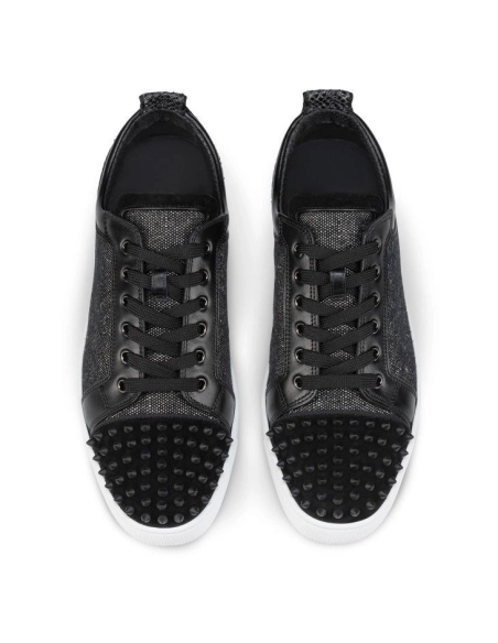 Fake Christian Louboutin Louis Junior Spikes Orlato Sneakers Veau Velours Linen And Spikes Black