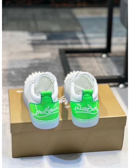 Cheap Christian Louboutin Fun Louis Junior Spikes Sneakers White Fluo Green Sale Online