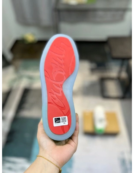 Cheap Christian Louboutin Fun Louis Junior Spikes Sneakers White Fluo Green Sale Online