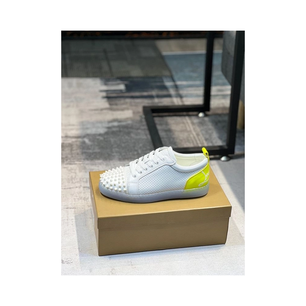 Replica Christian Louboutin Fun Louis Junior Spikes Sneakers White Fluo Yellow