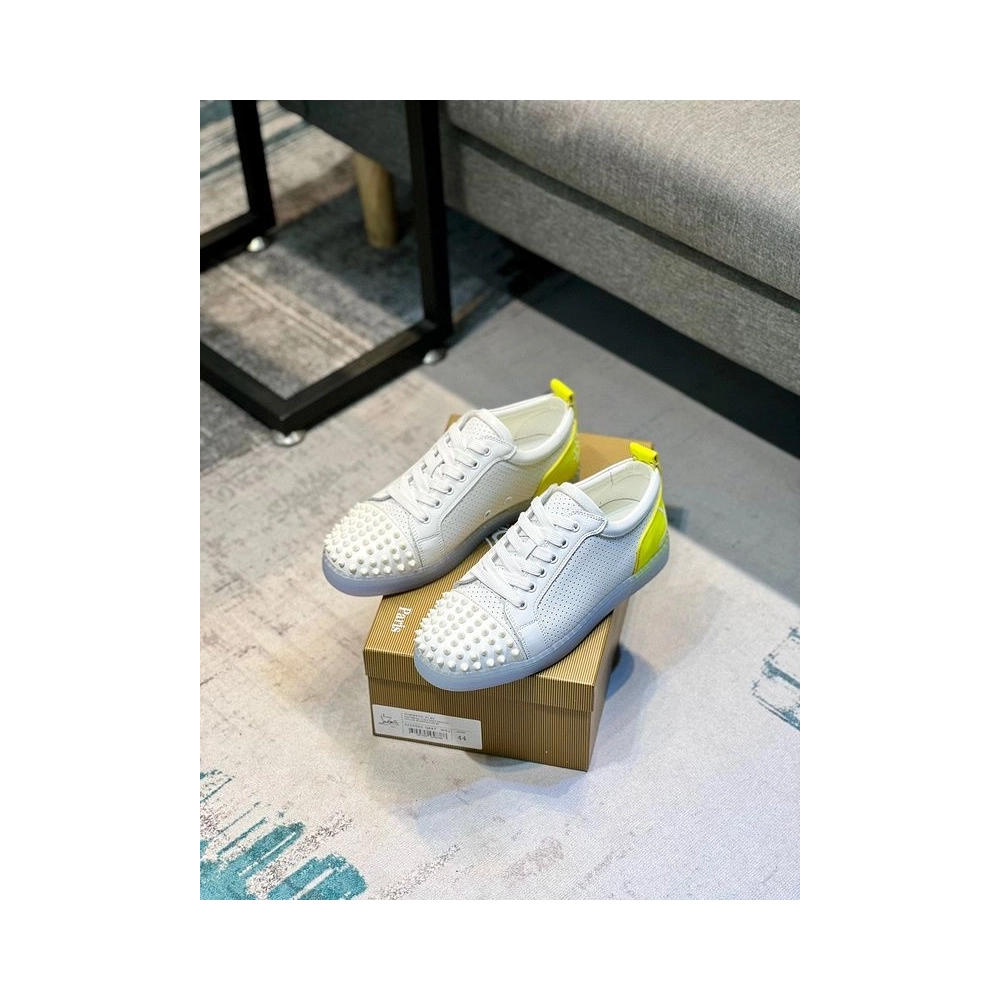 Replica Christian Louboutin Fun Louis Junior Spikes Sneakers White Fluo Yellow