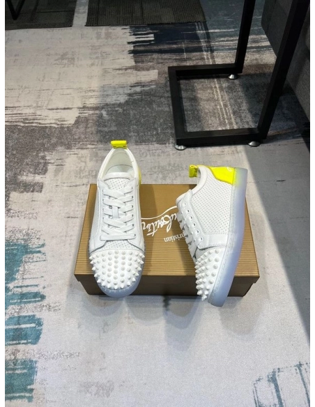 Replica Christian Louboutin Fun Louis Junior Spikes Sneakers White Fluo Yellow