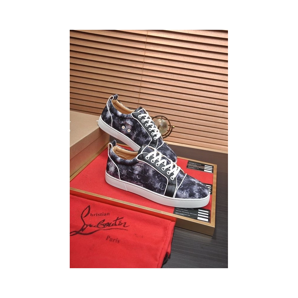 Knockoff Christian Louboutin Louis Junior Low-top Sneakers Allover Logo Fabric Black, Replica CL Shoes