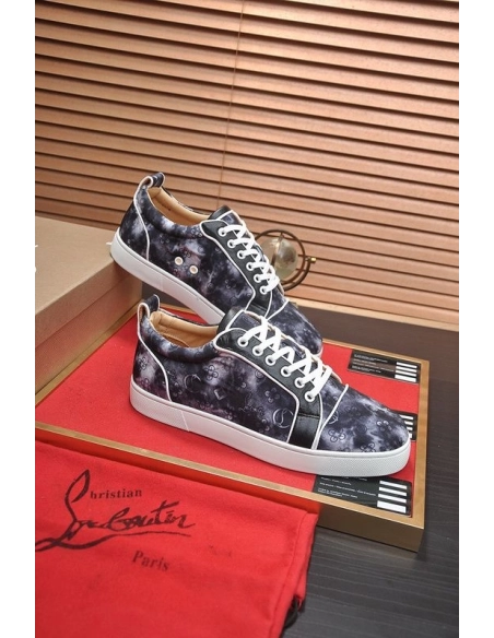 Knockoff Christian Louboutin Louis Junior Low-top Sneakers Allover Logo Fabric Black, Replica CL Shoes