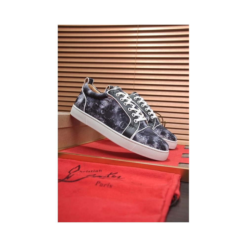 Knockoff Christian Louboutin Louis Junior Low-top Sneakers Allover Logo Fabric Black, Replica CL Shoes