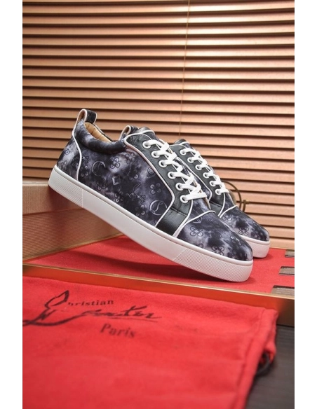 Knockoff Christian Louboutin Louis Junior Low-top Sneakers Allover Logo Fabric Black, Replica CL Shoes
