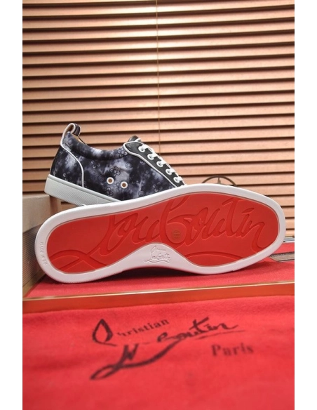 Knockoff Christian Louboutin Louis Junior Low-top Sneakers Allover Logo Fabric Black, Replica CL Shoes