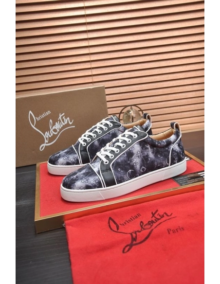 Knockoff Christian Louboutin Louis Junior Low-top Sneakers Allover Logo Fabric Black, Replica CL Shoes