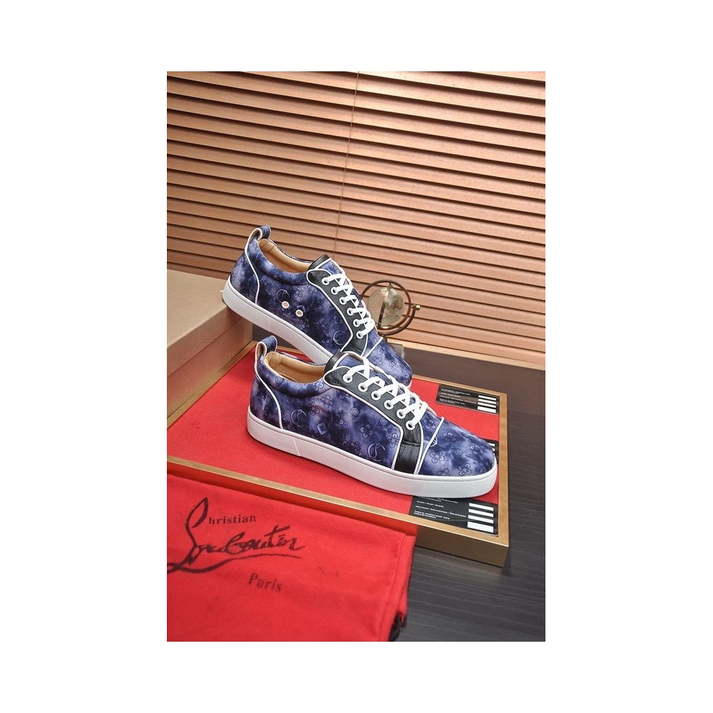 Cheap Christian Louboutin Louis Junior Low-top Sneakers Allover Logo Fabric Navy for Sale