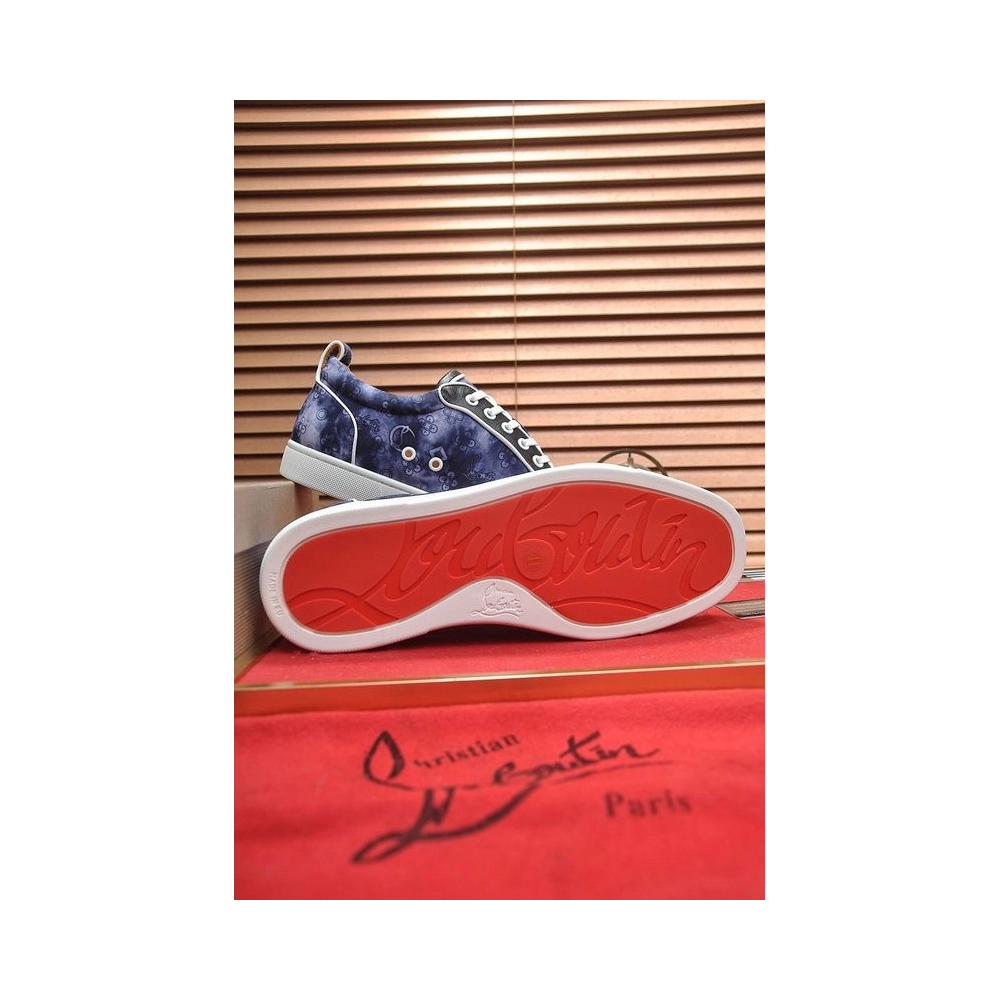 Cheap Christian Louboutin Louis Junior Low-top Sneakers Allover Logo Fabric Navy for Sale