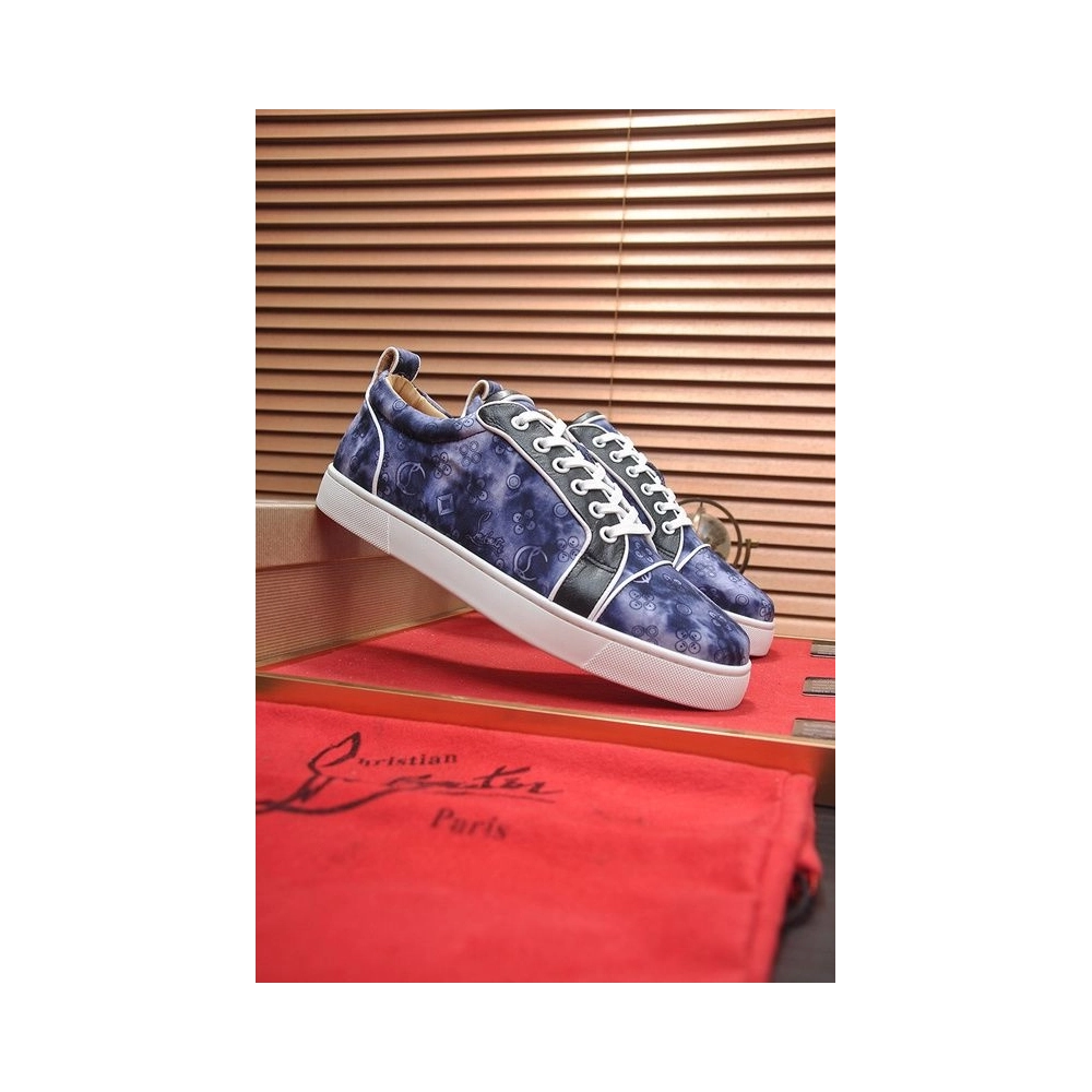 Cheap Christian Louboutin Louis Junior Low-top Sneakers Allover Logo Fabric Navy for Sale