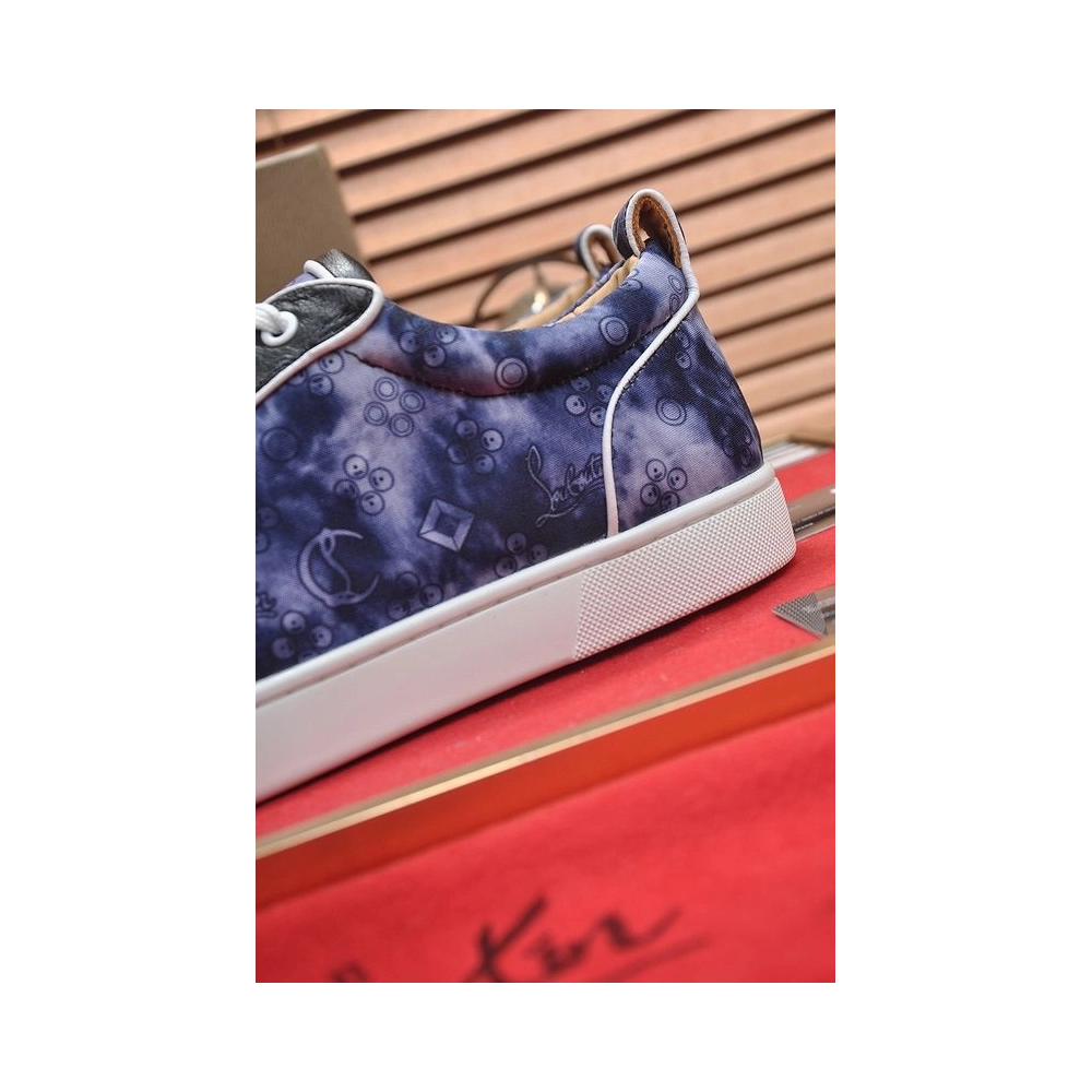 Cheap Christian Louboutin Louis Junior Low-top Sneakers Allover Logo Fabric Navy for Sale