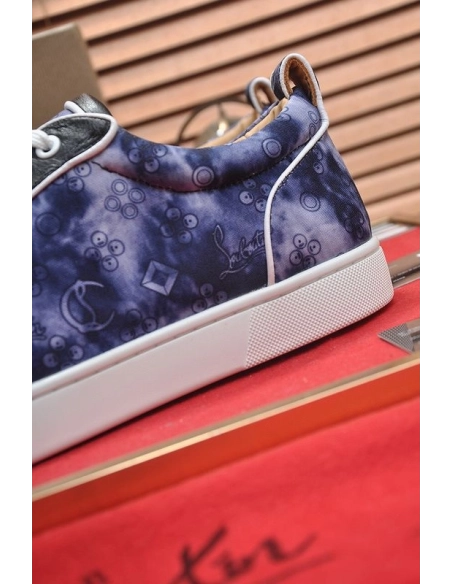 Cheap Christian Louboutin Louis Junior Low-top Sneakers Allover Logo Fabric Navy for Sale