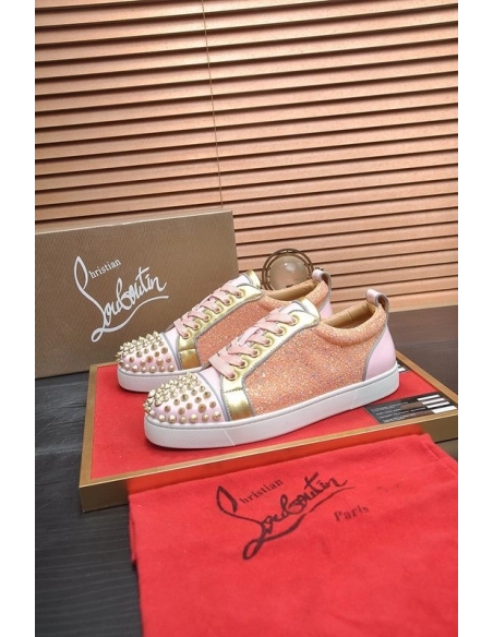 Fake Christian Louboutin Louis Junior Spikes Men Low-top Sneakers Pink, Replica Christian Louboutin Shoes