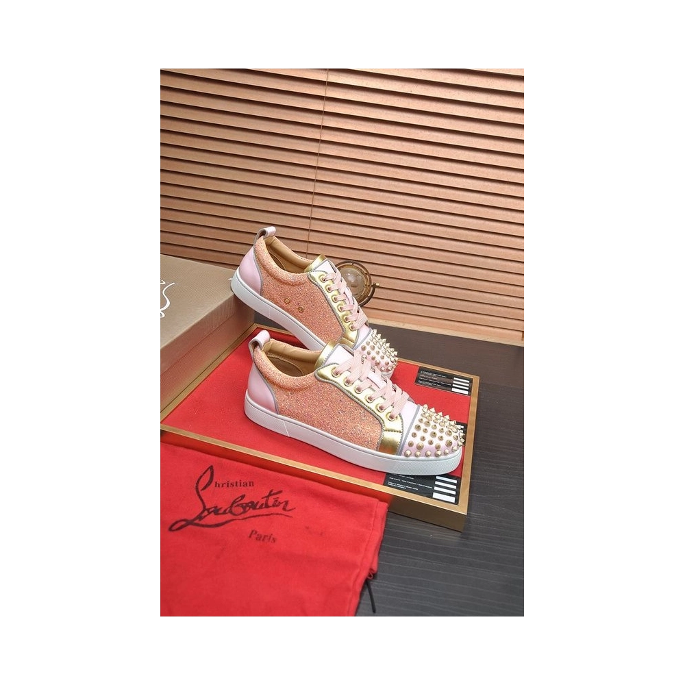 Fake Christian Louboutin Louis Junior Spikes Men Low-top Sneakers Pink, Replica Christian Louboutin Shoes