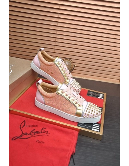 Fake Christian Louboutin Louis Junior Spikes Men Low-top Sneakers Pink, Replica Christian Louboutin Shoes