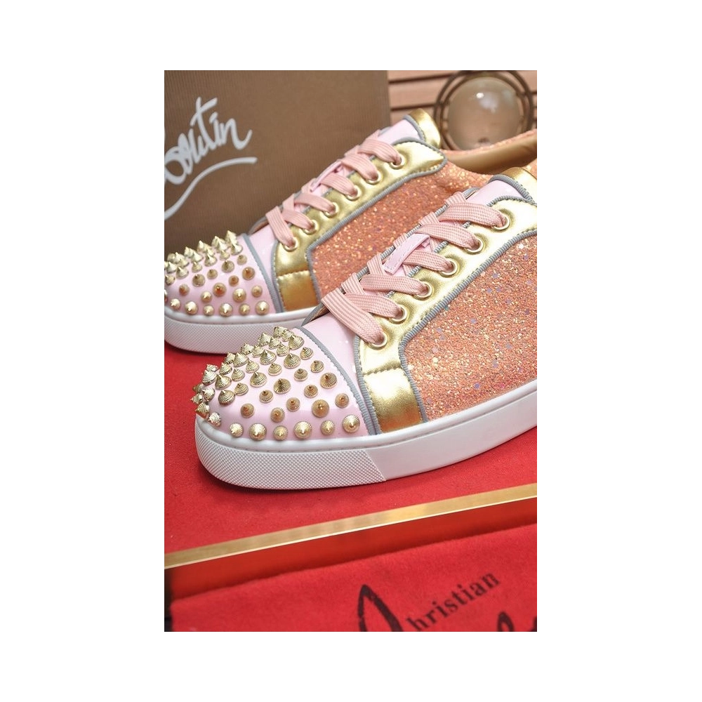 Fake Christian Louboutin Louis Junior Spikes Men Low-top Sneakers Pink, Replica Christian Louboutin Shoes