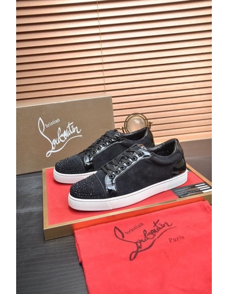 Replica Christian Louboutin Louis Junior Crystal Embellished Sneakers Suede Black