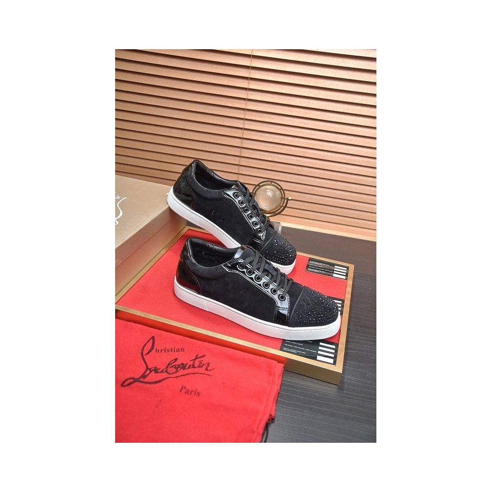 Replica Christian Louboutin Louis Junior Crystal Embellished Sneakers Suede Black