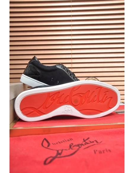 Replica Christian Louboutin Louis Junior Crystal Embellished Sneakers Suede Black