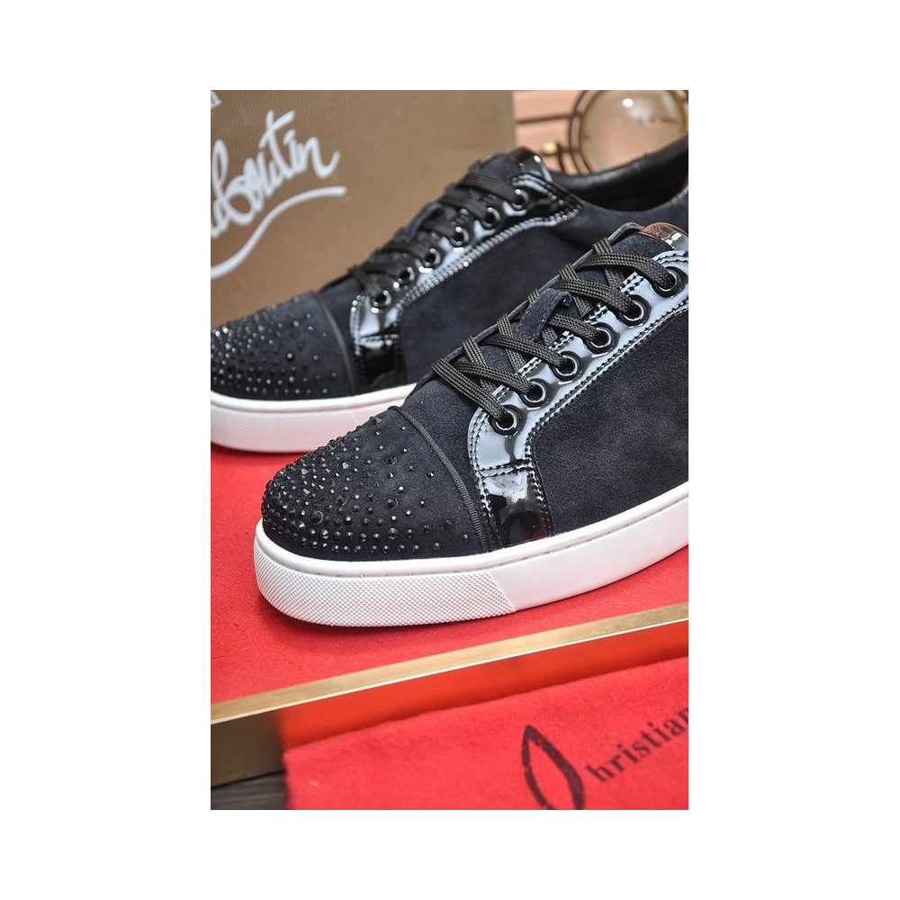 Replica Christian Louboutin Louis Junior Crystal Embellished Sneakers Suede Black
