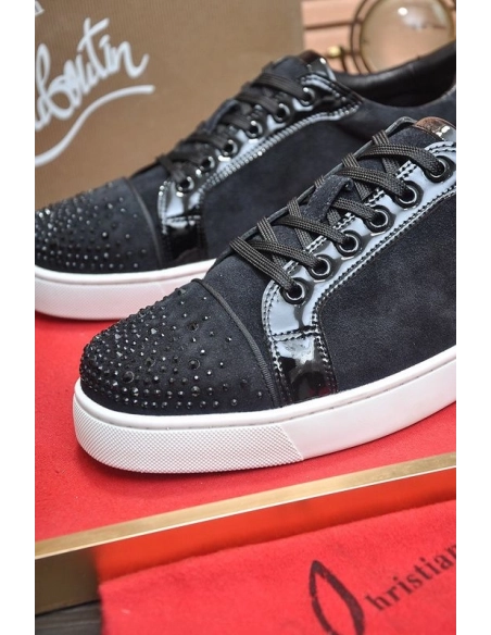 Replica Christian Louboutin Louis Junior Crystal Embellished Sneakers Suede Black