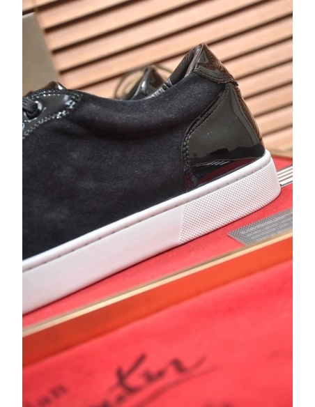 Replica Christian Louboutin Louis Junior Crystal Embellished Sneakers Suede Black