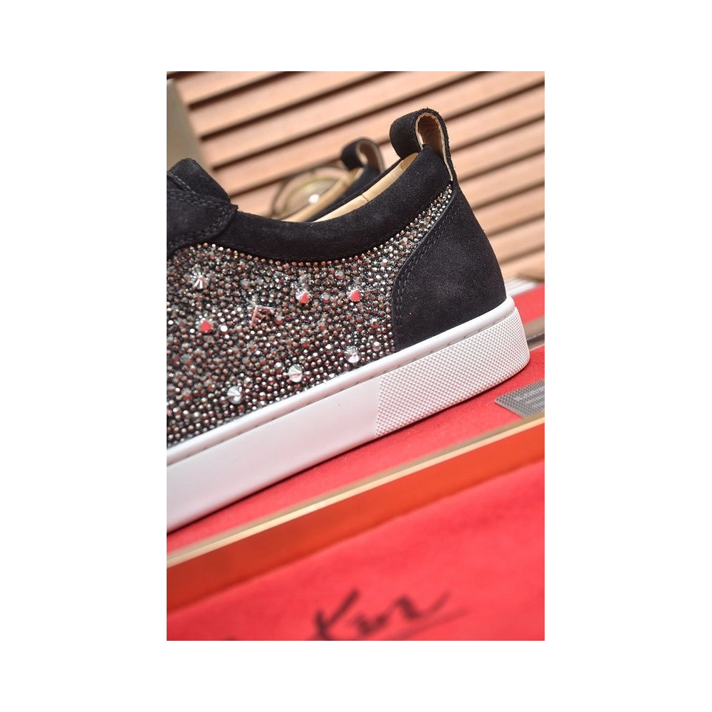 Discount Christian Louboutin Louis Junior PI Version Strass Sneakers Suede Black Outlet Sale
