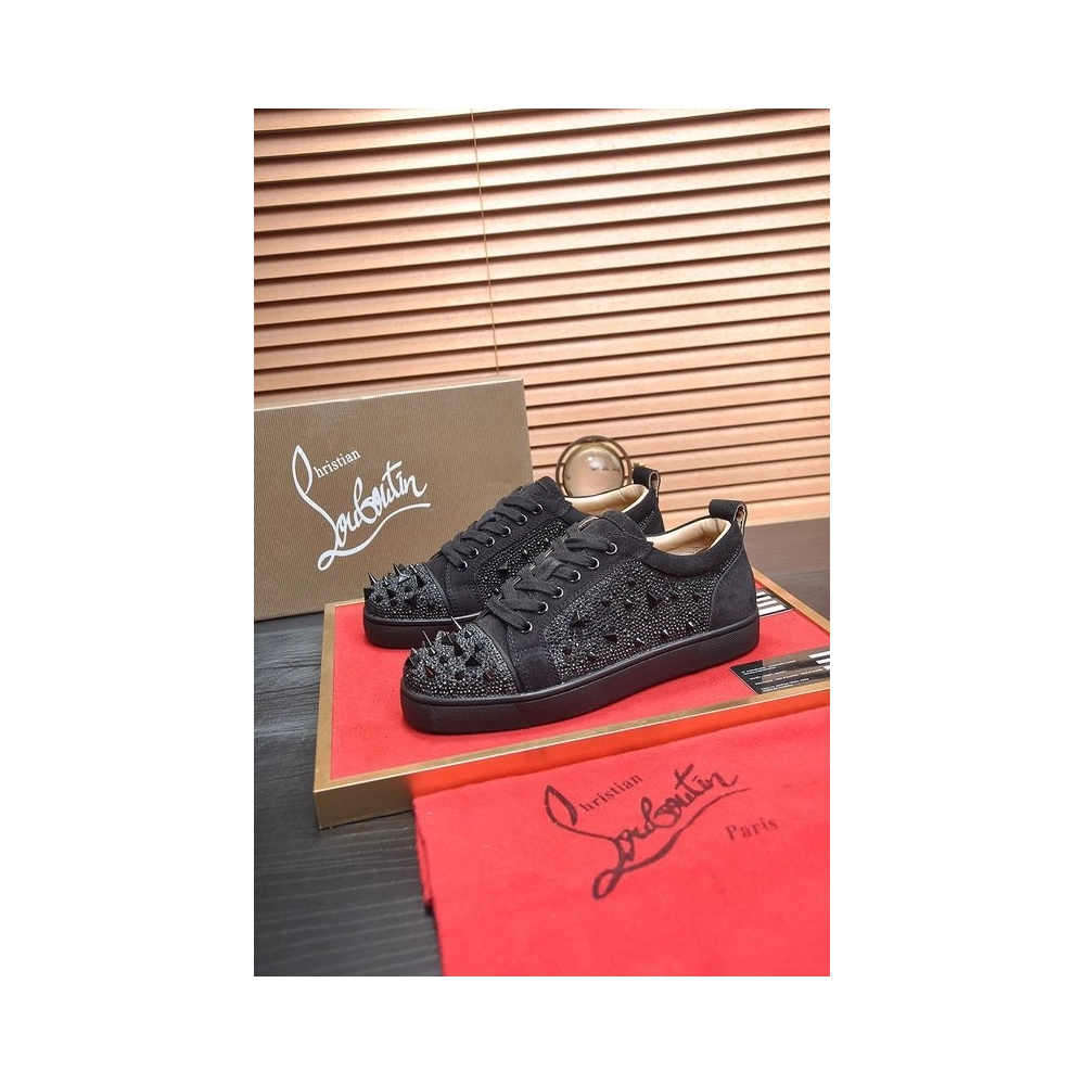 Fake Christian Louboutin Louis Junior PI Version Strass Sneakers Black, Knockoff Christian Louboutin Shoes