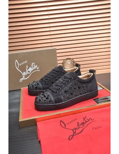 Fake Christian Louboutin Louis Junior PI Version Strass Sneakers Black, Knockoff Christian Louboutin Shoes