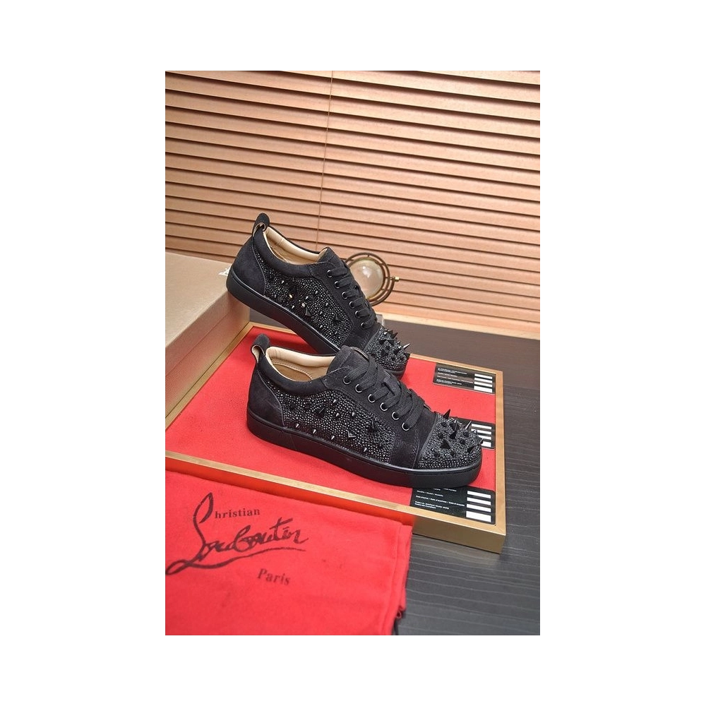 Fake Christian Louboutin Louis Junior PI Version Strass Sneakers Black, Knockoff Christian Louboutin Shoes