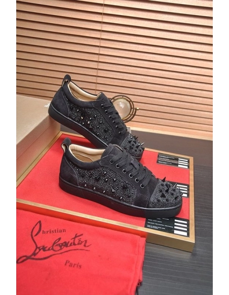 Fake Christian Louboutin Louis Junior PI Version Strass Sneakers Black, Knockoff Christian Louboutin Shoes