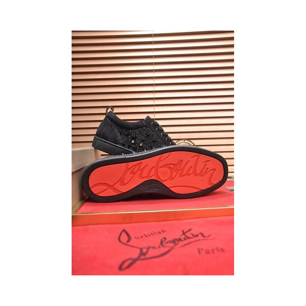 Fake Christian Louboutin Louis Junior PI Version Strass Sneakers Black, Knockoff Christian Louboutin Shoes