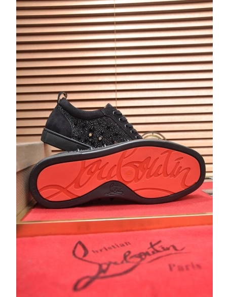 Fake Christian Louboutin Louis Junior PI Version Strass Sneakers Black, Knockoff Christian Louboutin Shoes