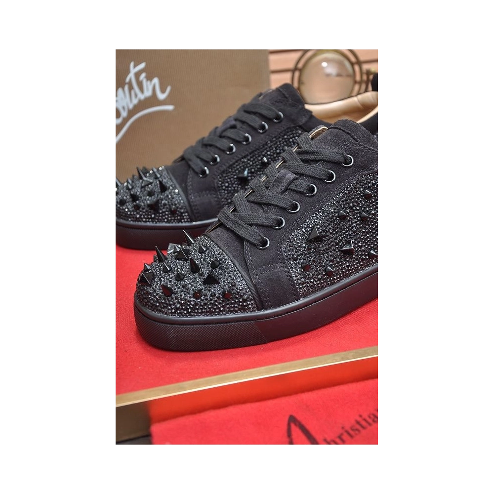 Fake Christian Louboutin Louis Junior PI Version Strass Sneakers Black, Knockoff Christian Louboutin Shoes