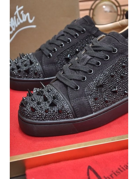 Fake Christian Louboutin Louis Junior PI Version Strass Sneakers Black, Knockoff Christian Louboutin Shoes