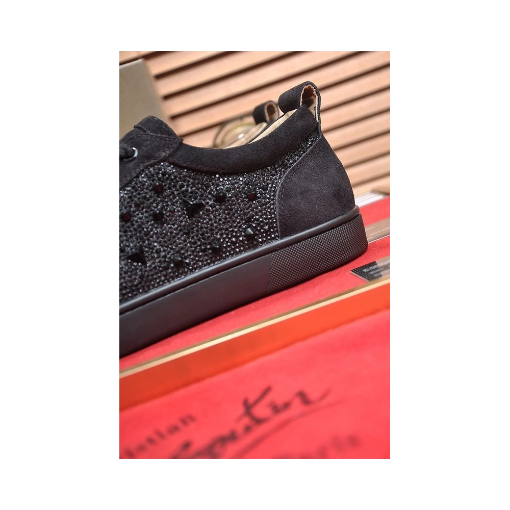 Fake Christian Louboutin Louis Junior PI Version Strass Sneakers Black, Knockoff Christian Louboutin Shoes