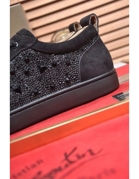 Fake Christian Louboutin Louis Junior PI Version Strass Sneakers Black, Knockoff Christian Louboutin Shoes