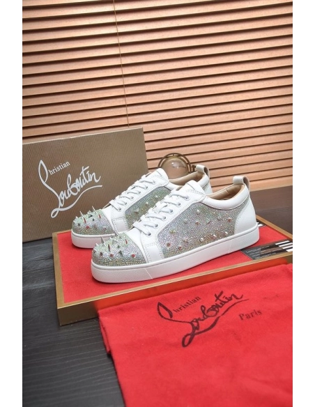 Replica Christian Louboutin Louis Junior PI Version Strass Sneakers White, Fake CL Shoes