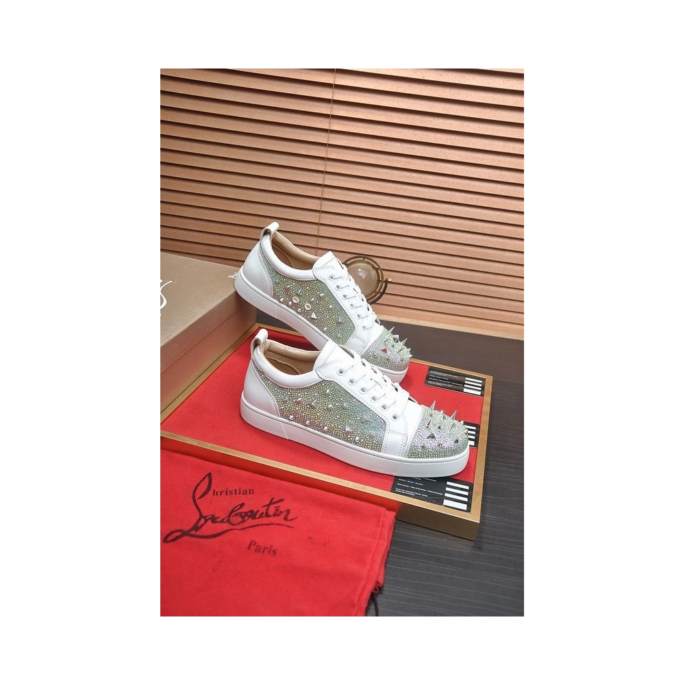 Replica Christian Louboutin Louis Junior PI Version Strass Sneakers White, Fake CL Shoes